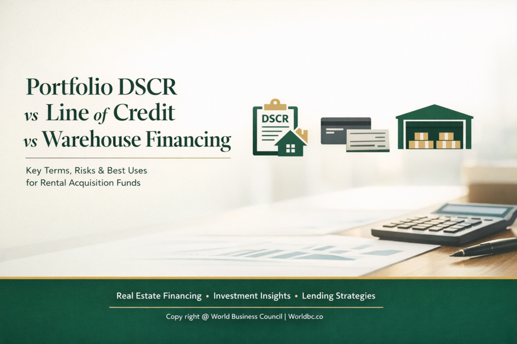 Portfolio DSCR vs line of credit vs warehouse financing—terms, risks, and best uses for rental acquisition funds explaining structures to partners and lenders.
